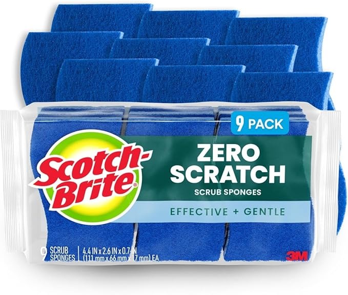 Scotch-Brite Zero Scratch Non-Scratch Scrub Sponges, For Washing Dishes and Cleaning Kitchen, 9 Scrub Sponges, Blue