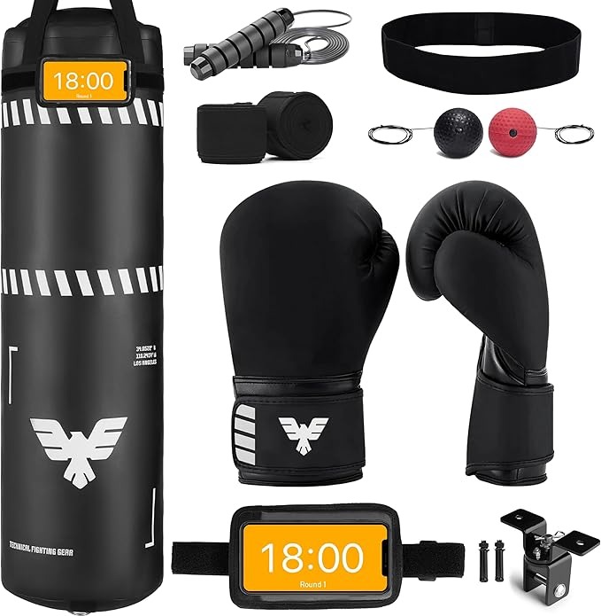 Elite Sports Adults Punching Bag Set 4ft Boxing Bag 12oz Gloves for Boxing, MMA, Kickboxing, Home Gym, Martial Art (Unfilled)